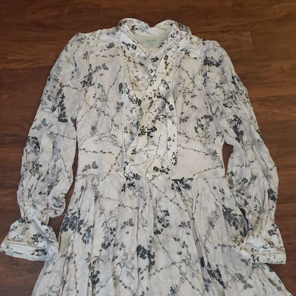 All Saints Gray Chic Edgy Feminine Boho Moto Alisa Freya Floral Silk Midi 8 - Picture 4 of 9